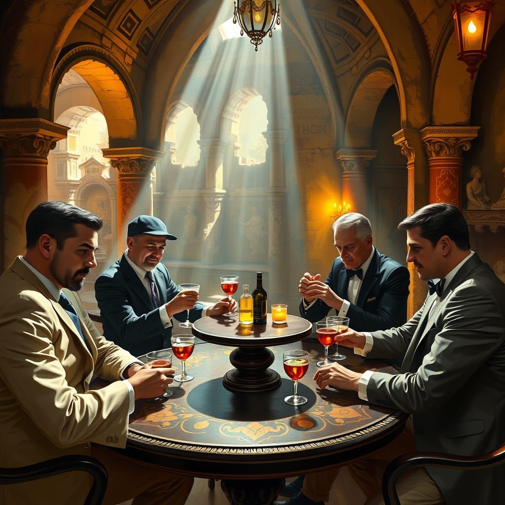 Speakeasy in Roman Ruins: Art Nouveau Impressionism