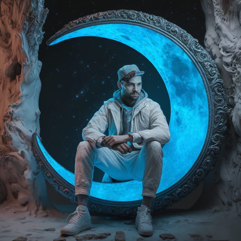 Man sitting in the crescent moon