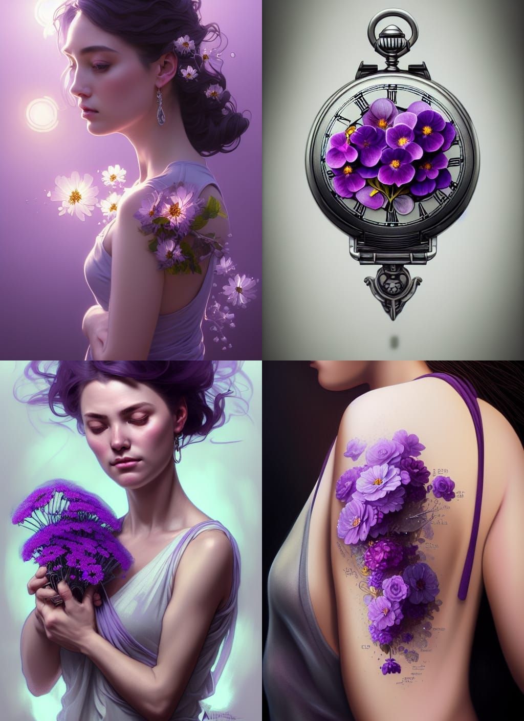 Flowers in Pocketwatch: Detailed Digital Art Portrait