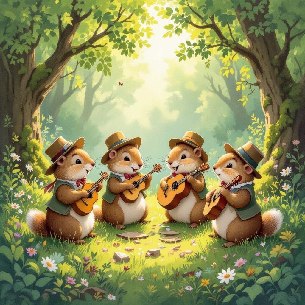 Gopher Band Plays Music in Enchanted Forest Clearing