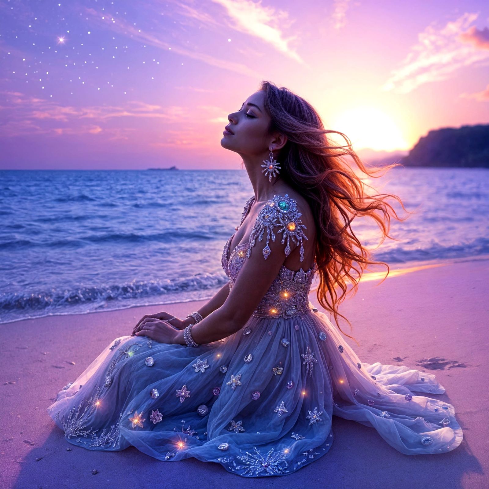 Mystical Alien Goddess on a Purple Beach