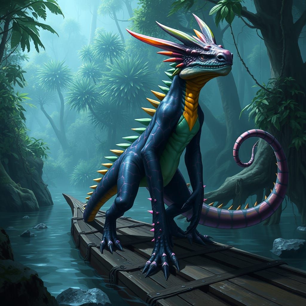 Agaceph Argonian in Black Marsh: Bioluminescent Rainbow Colo...