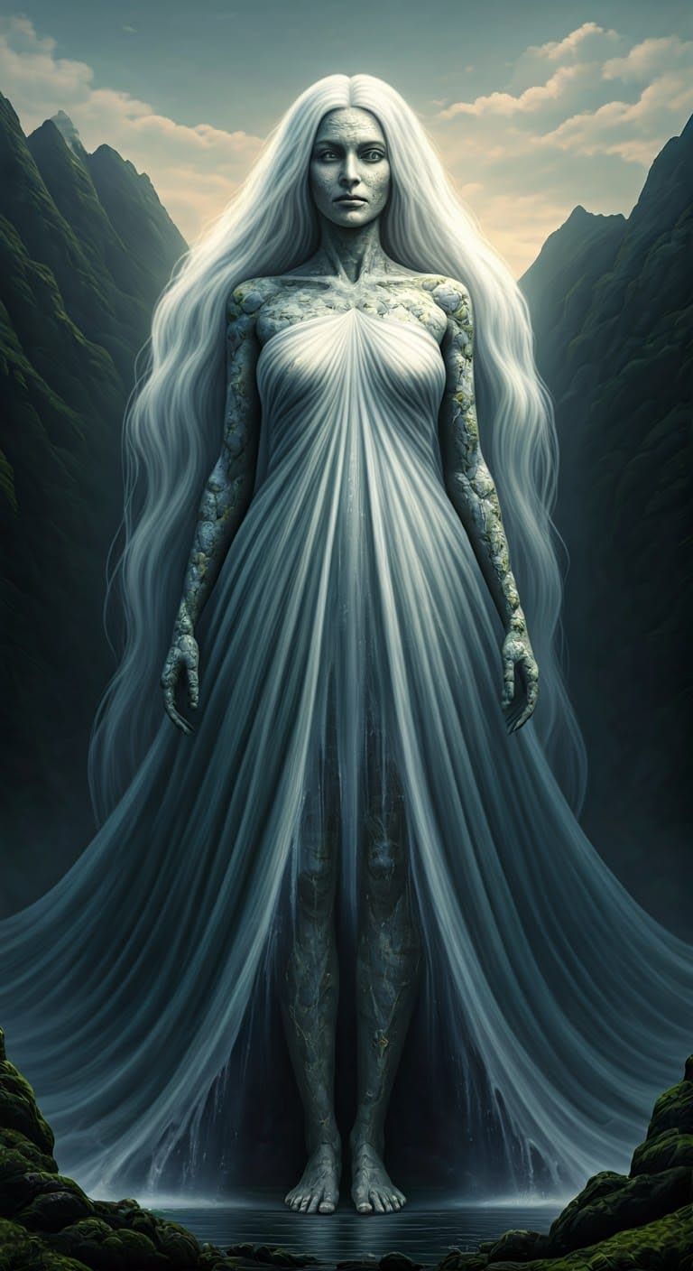 Majestic Stone Giantess with Waterfall Hair