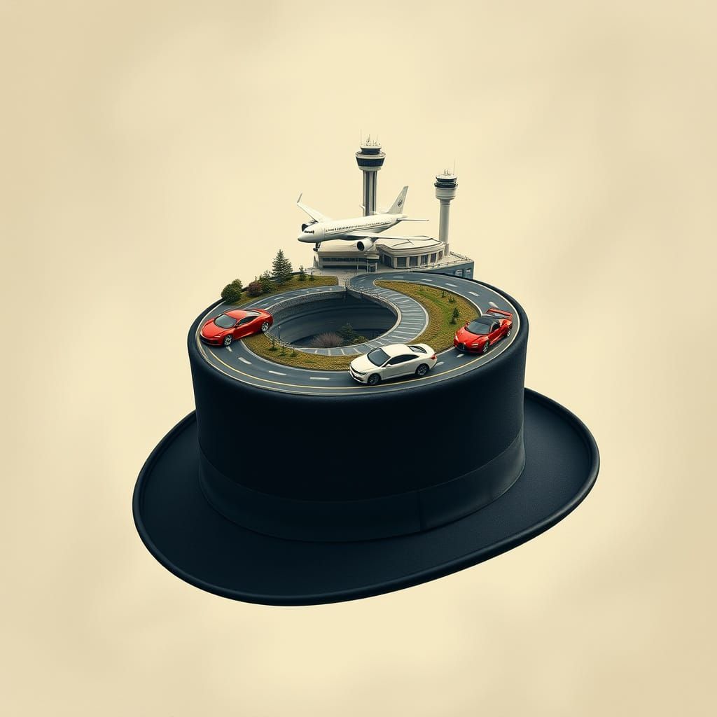 Surreal Jewish Hat Becomes Road with Airport