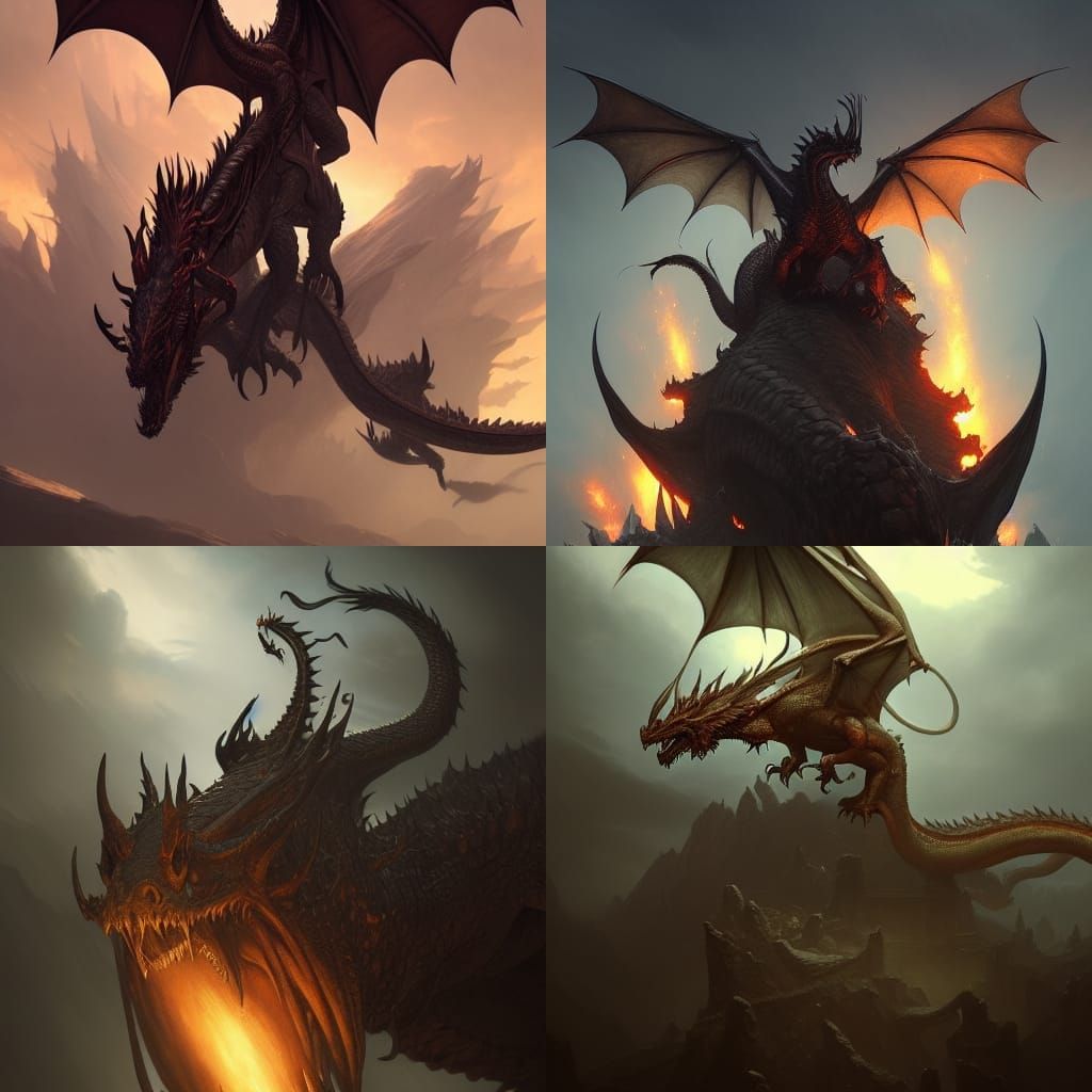 Epic Dragons in Dark Fantasy Art Style