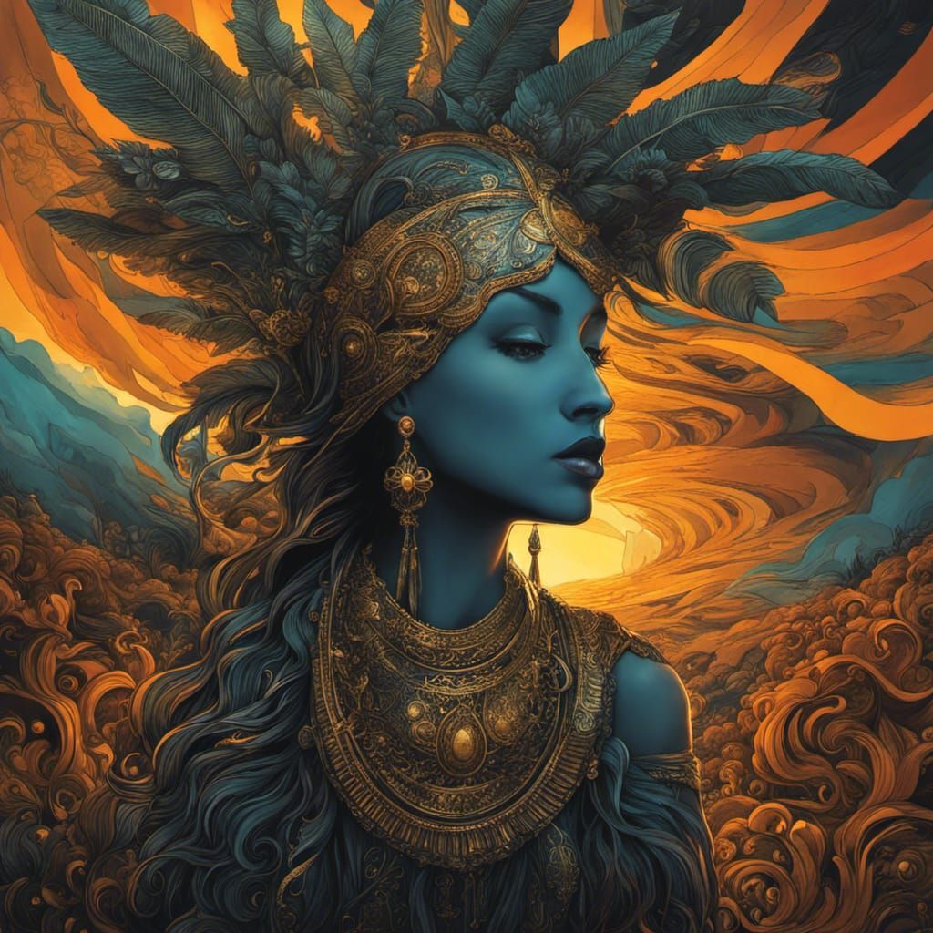 Surreal Woman Composed of Faces in Cosmic Rays