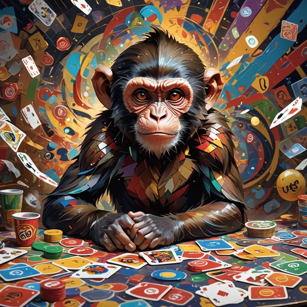 Monkey's Intense UNO Game: Hyperrealistic Digital Art