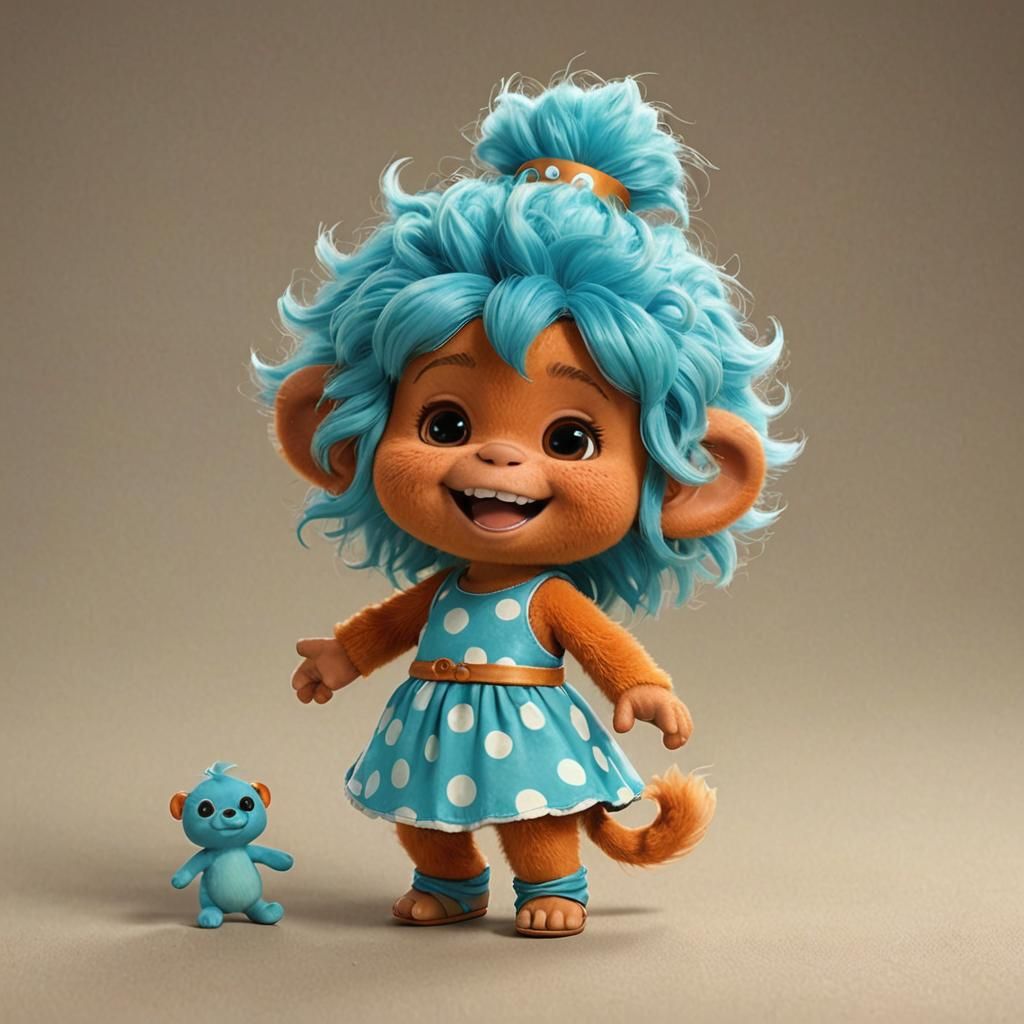 Adorable Troll-Smurf Fusion Girl in 3D Digital Art