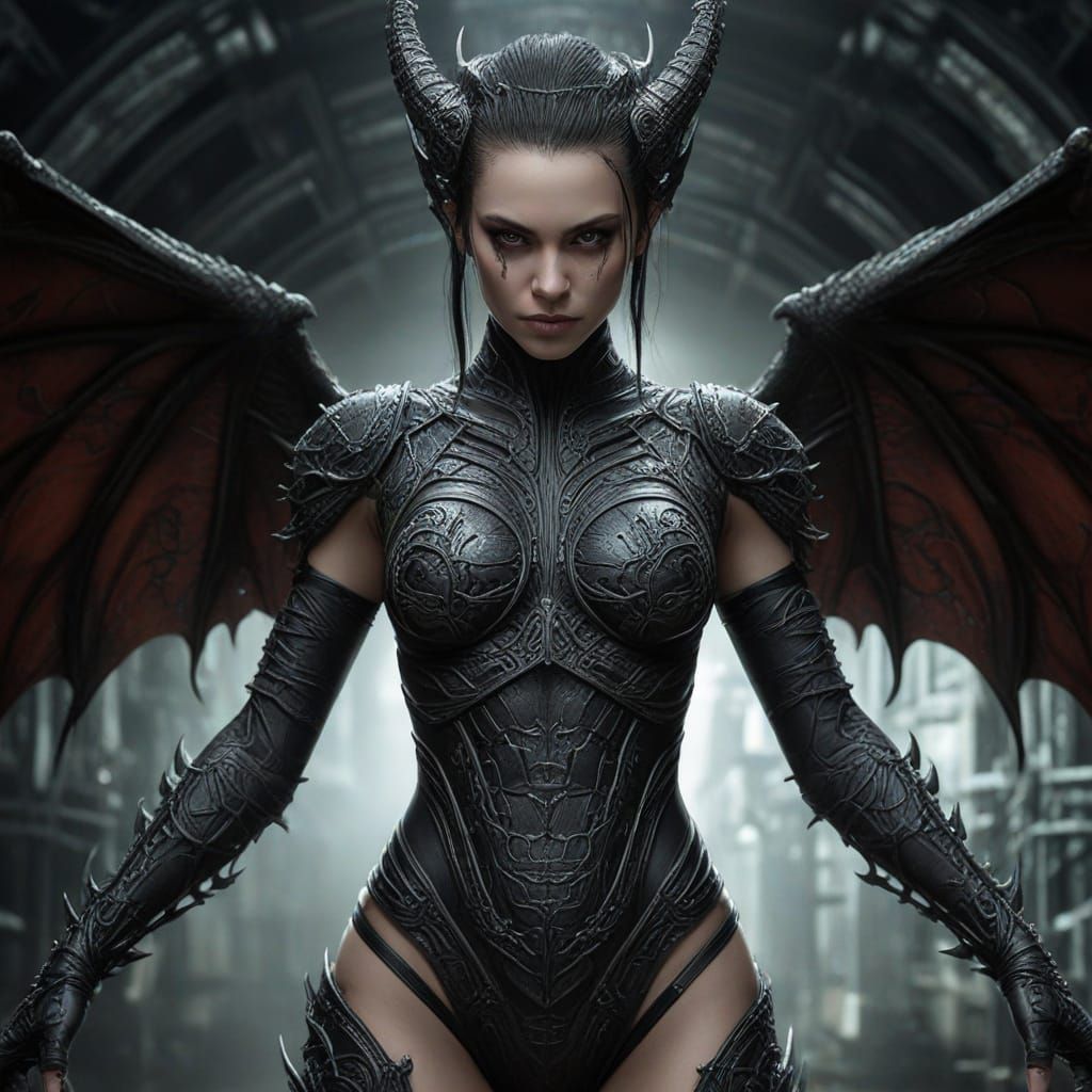 Cyberpunk Goddess in Dragon Tattoo Armor