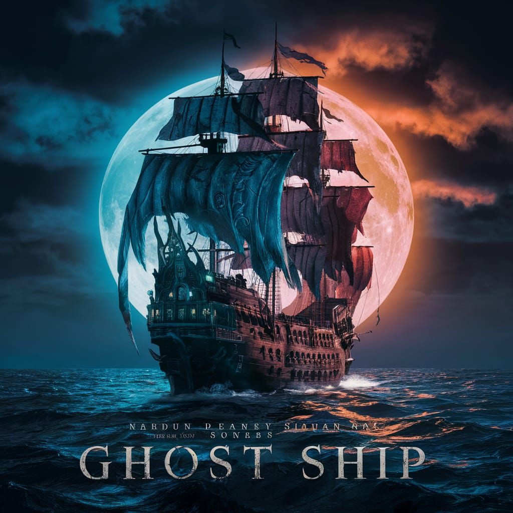 Eerie Pirate Ghost Ship Movie Poster in Dystopian Style