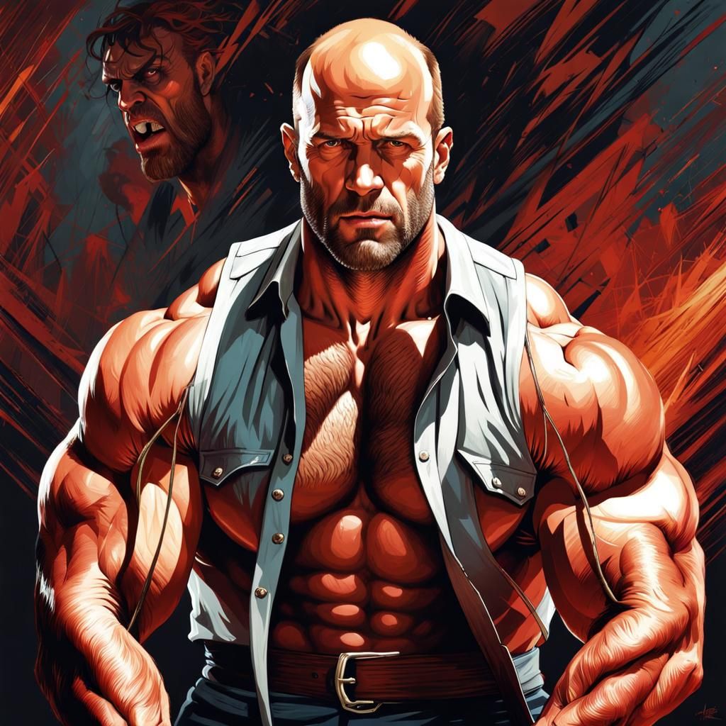 Handsome Man Flexing Muscles: Digital Illustration