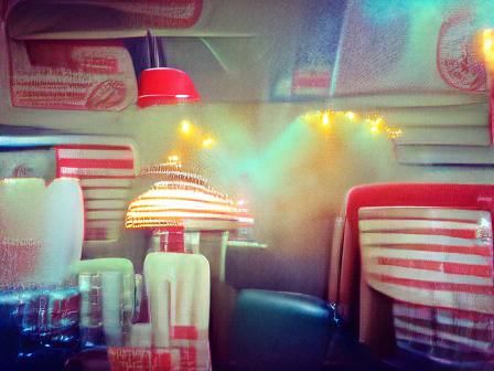 Retro Diner Booth with Light Leak Film Effect
