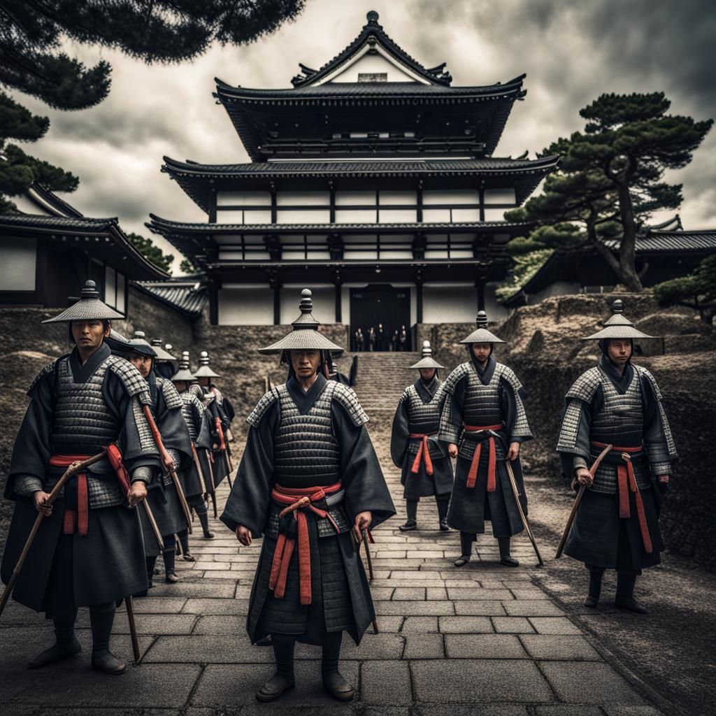 Feudal Lord and Samurai at Castle Gate