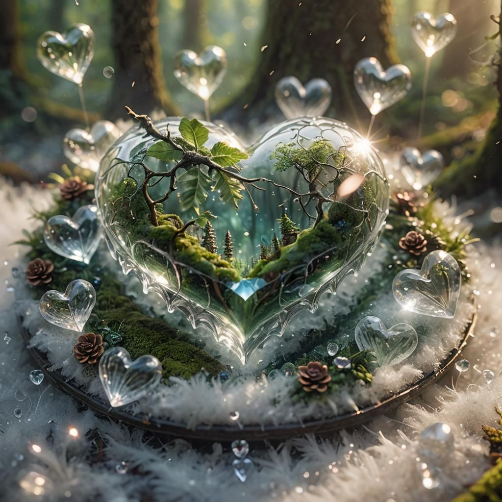 Crystal Heart in Ethereal Forest: Fantasy Art
