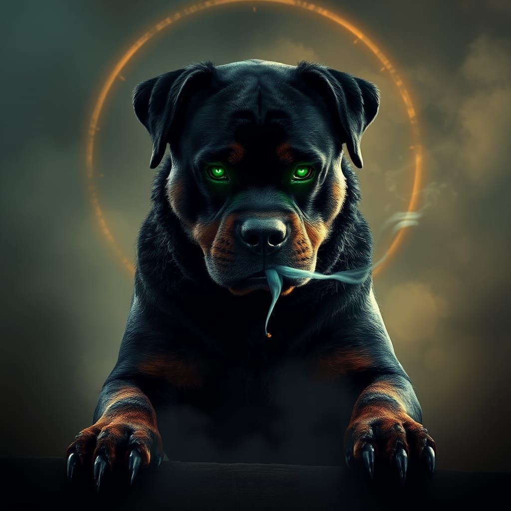 Ominous Rottweiler in Gothic Fantasy Style