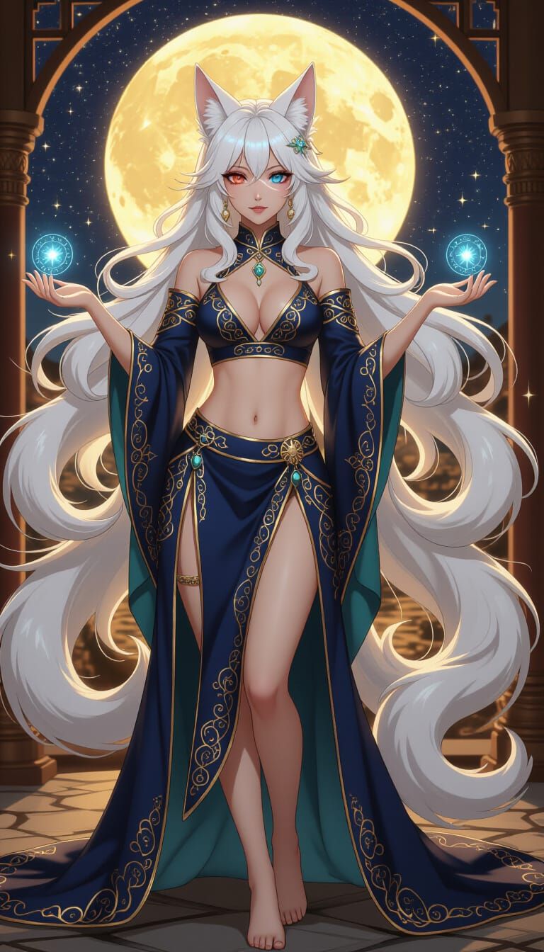 Mystical Kitsune Healer with Celestial Embroidery