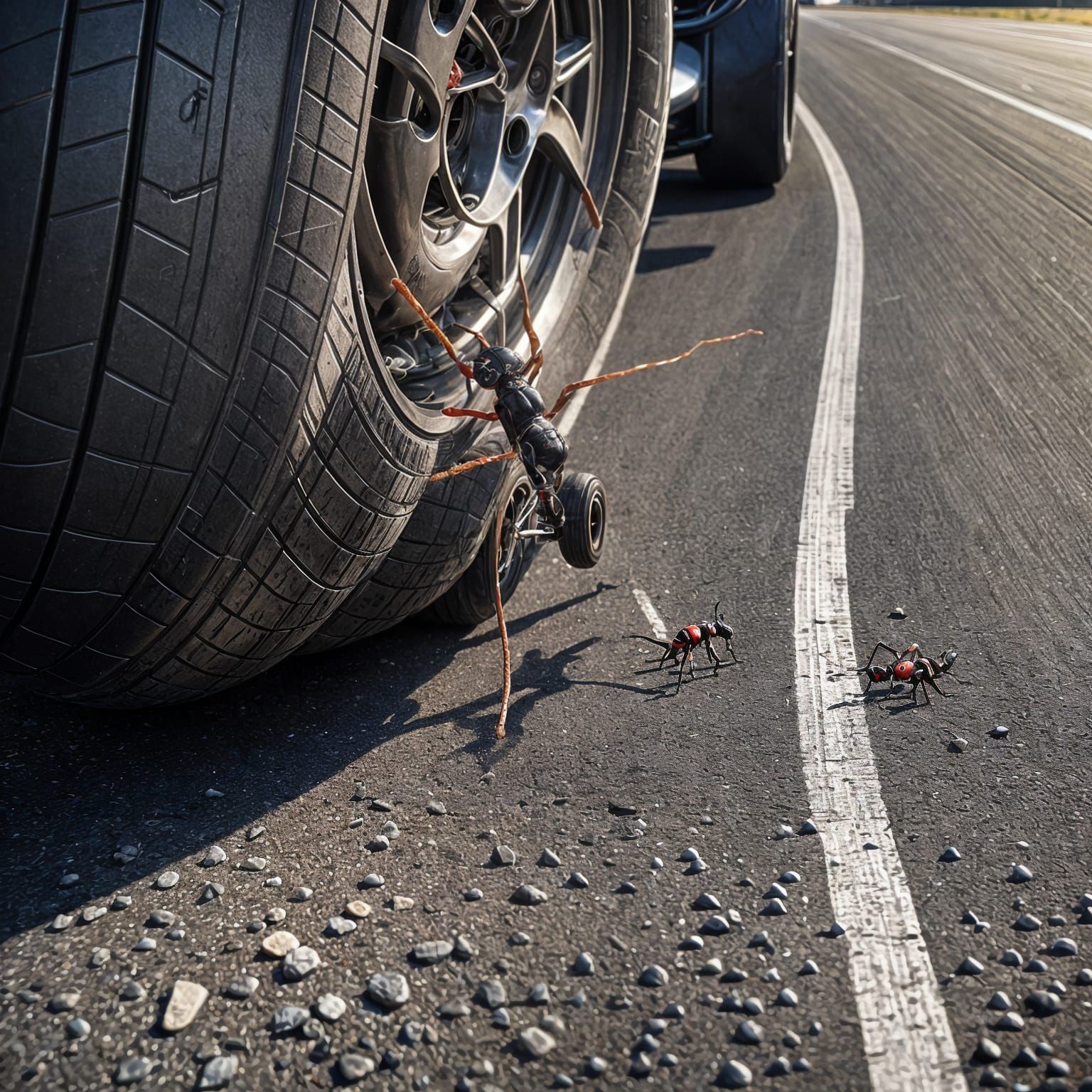 An Ant's Close Call with a Speeding Race Car
