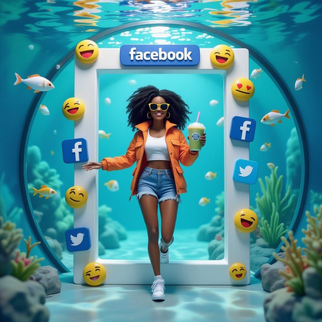 African Woman Action Figure in Underwater Aquarium