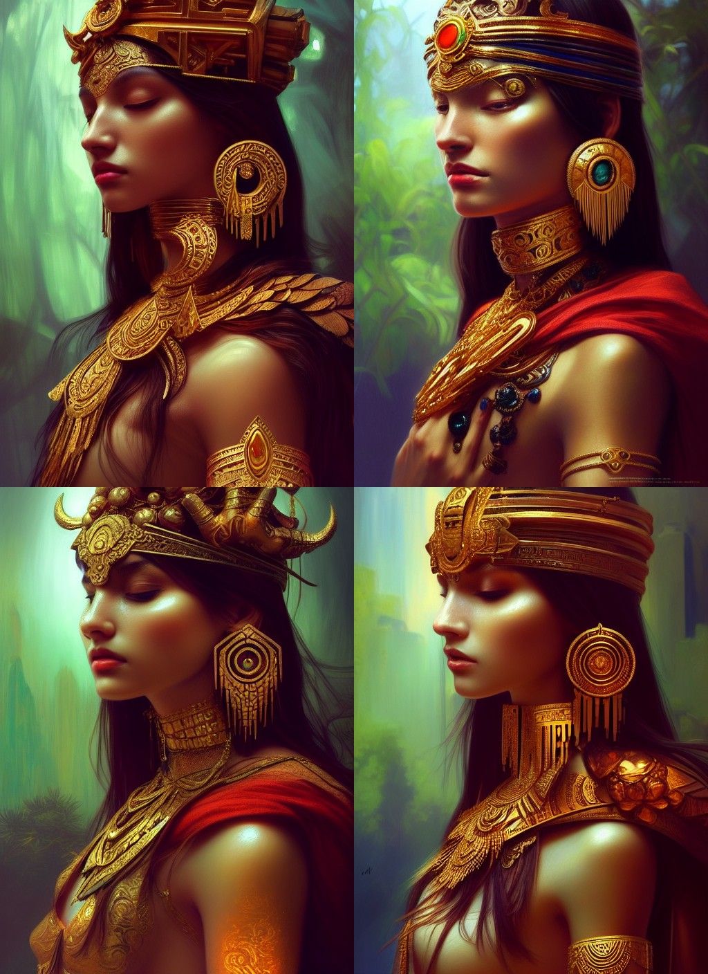 Elegant Aztec Golden Jewellery in Digital Painting