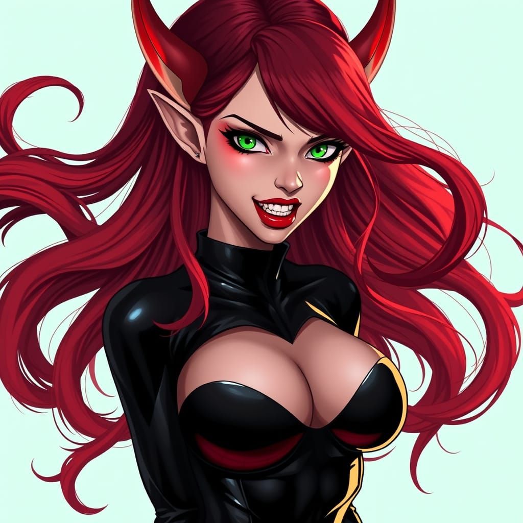 Elegant Vampire Elf Maiden in Black Latex Armor