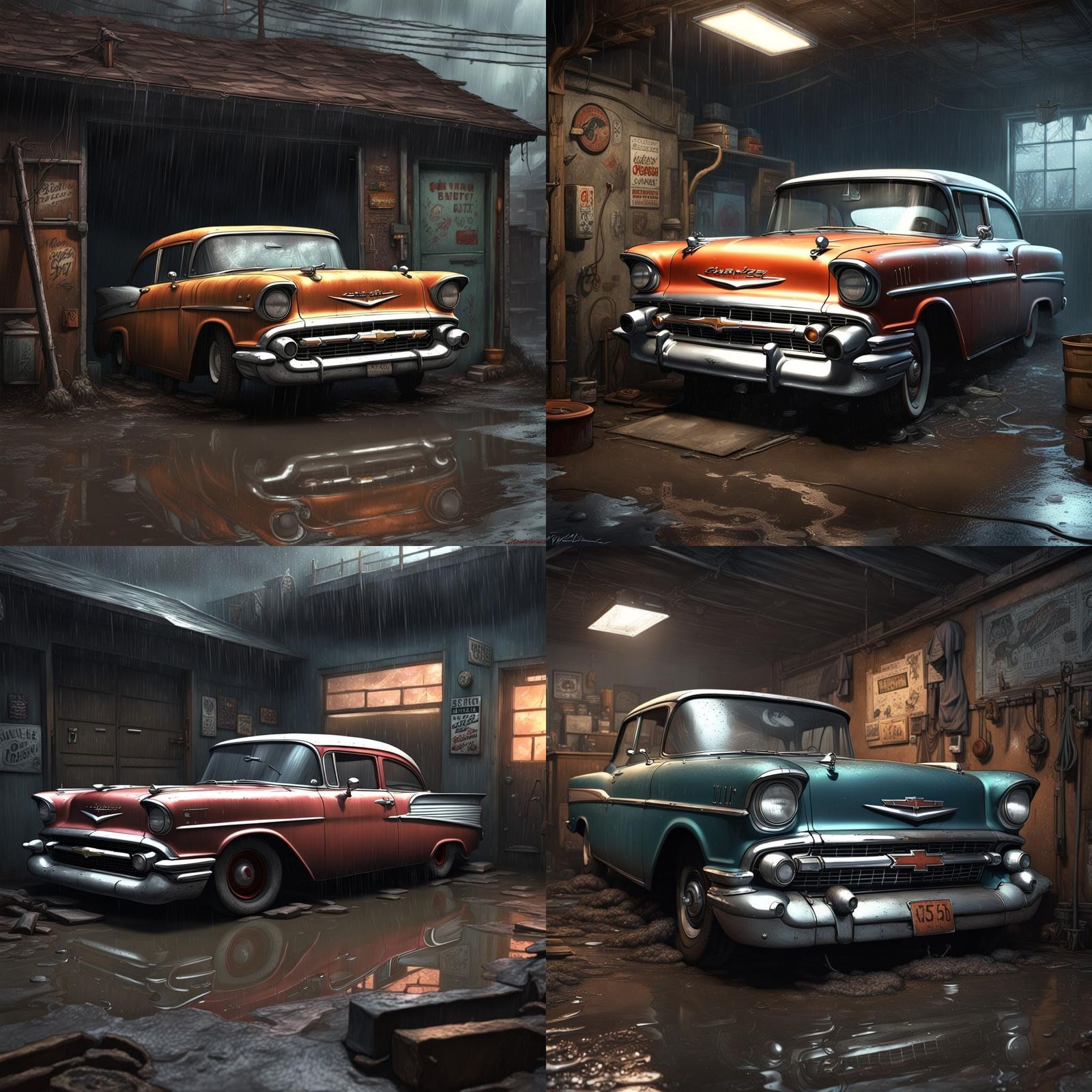 Gritty 1957 Chevy in Abandoned Urban Garage