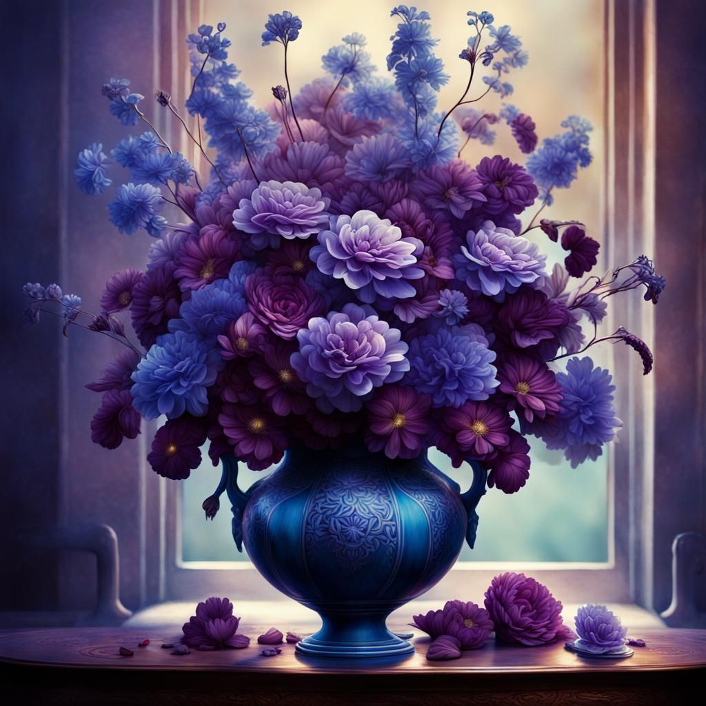 Lush Floral Display in Deep Color, Detailed Matte Painting