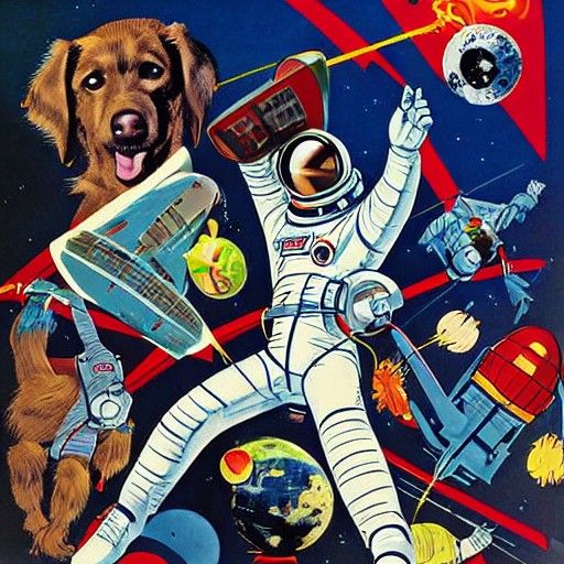 Soviet Cosmonaut Labrador Dog in Retro Comic Style