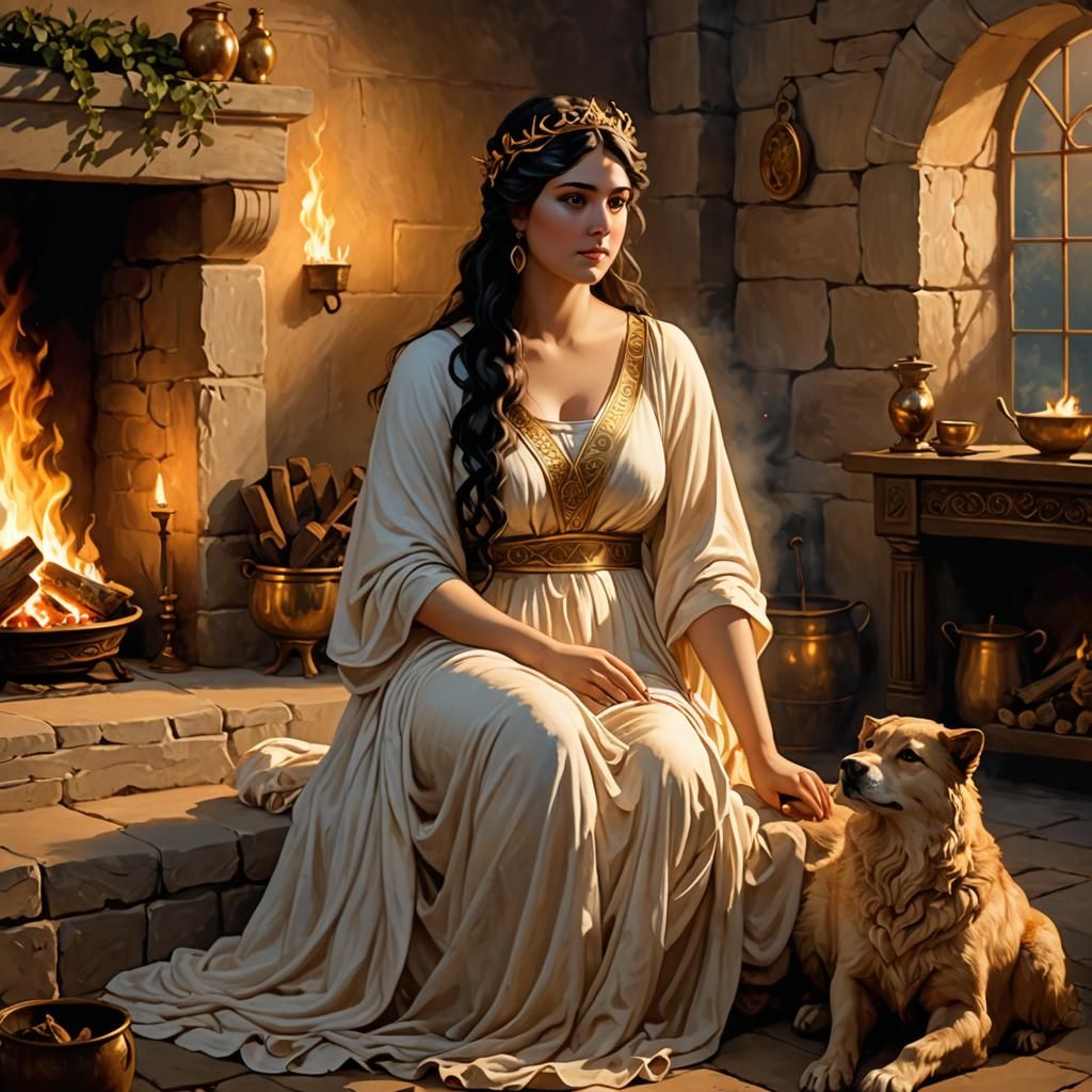Artistic portrayal of Greek goddess Hestia