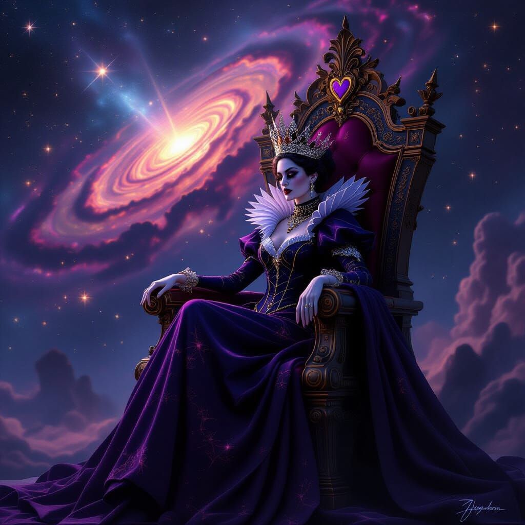 Cosmic Queen of Hearts on Star Throne
