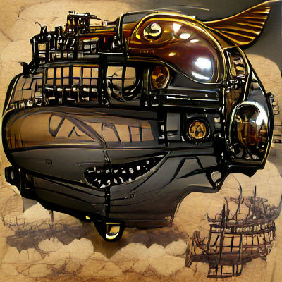 Detailed Steampunk Airship in Cloudy Sky