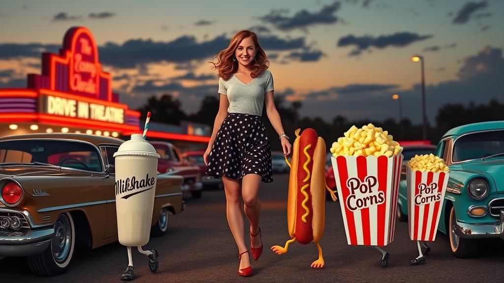 Retro 1950's Drive-In with Walking Food