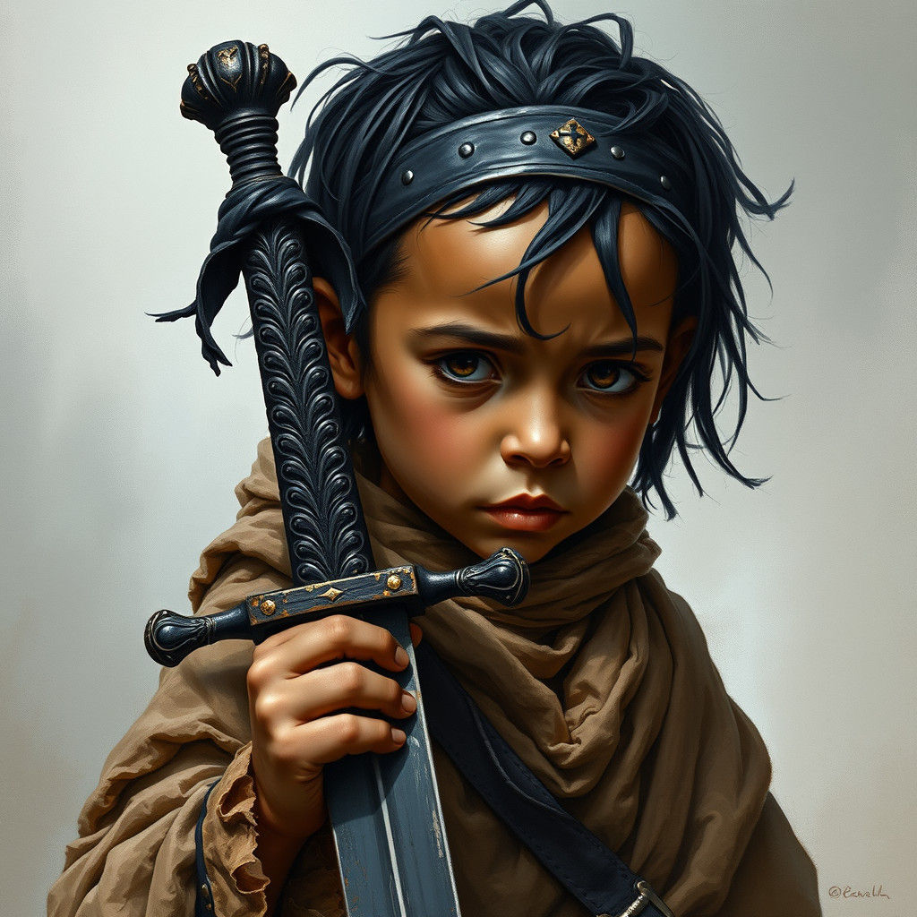 Young Boy With Ebony Sword, Dark Fantasy Art