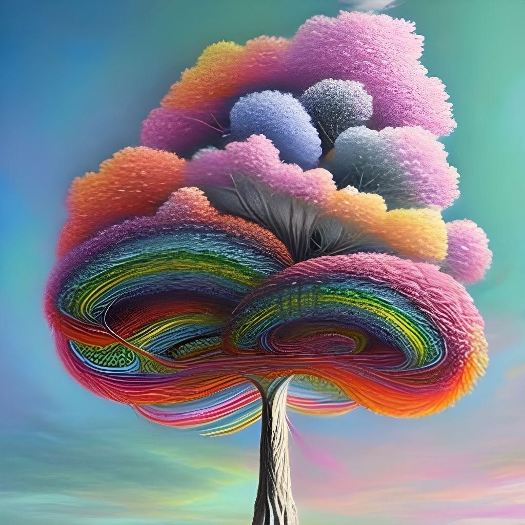Colorful Cotton Candy Tree in Hyperdetailed Style