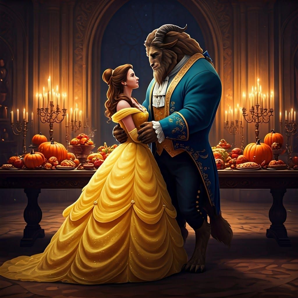 Princess Belle and the Beast and an autumn feast