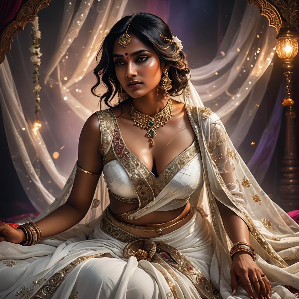 Sensual Indian Woman in Saree, Digital Art