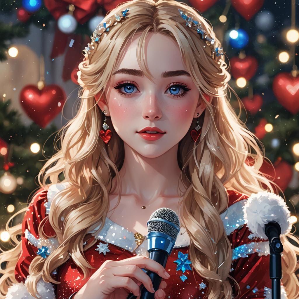 Sabrina Carpenter in Vibrant Anime-Inspired Christmas Art