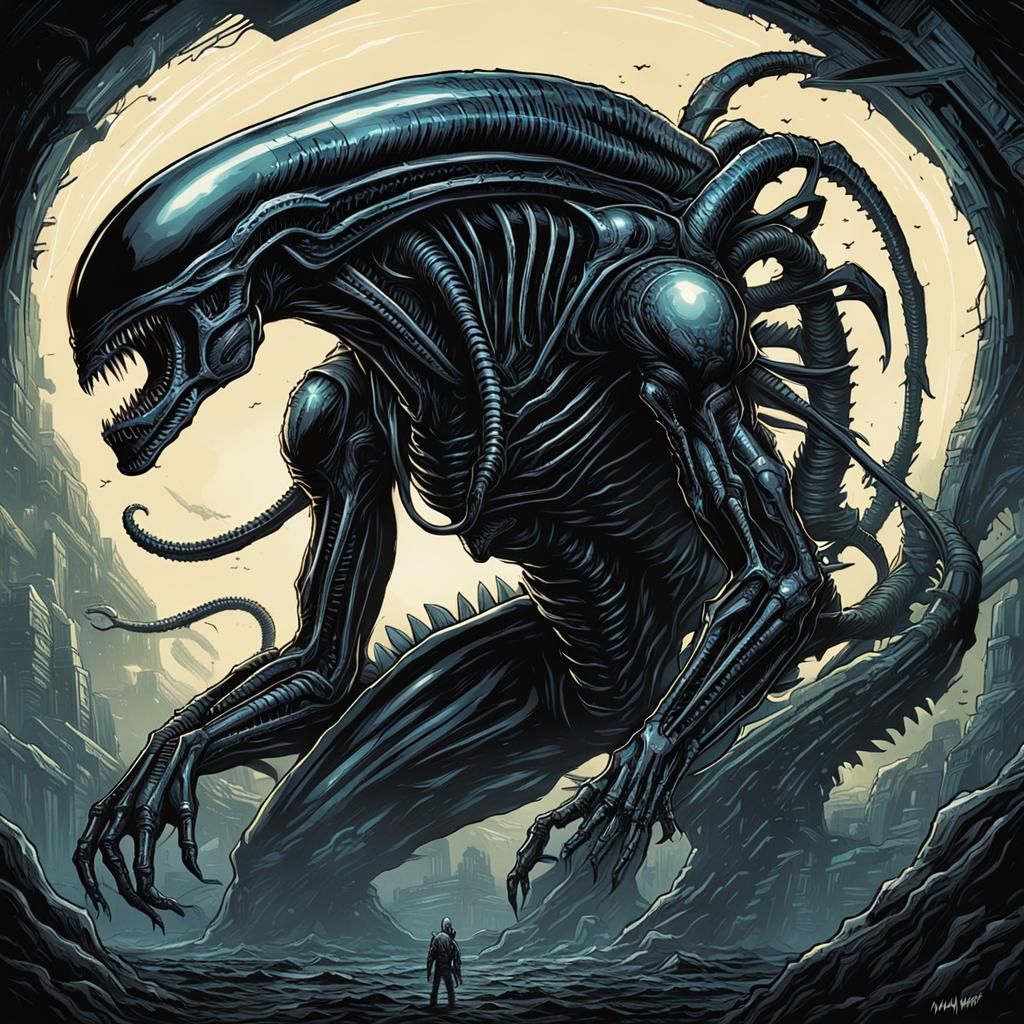 Alien Xenomorph in Comic Book Style