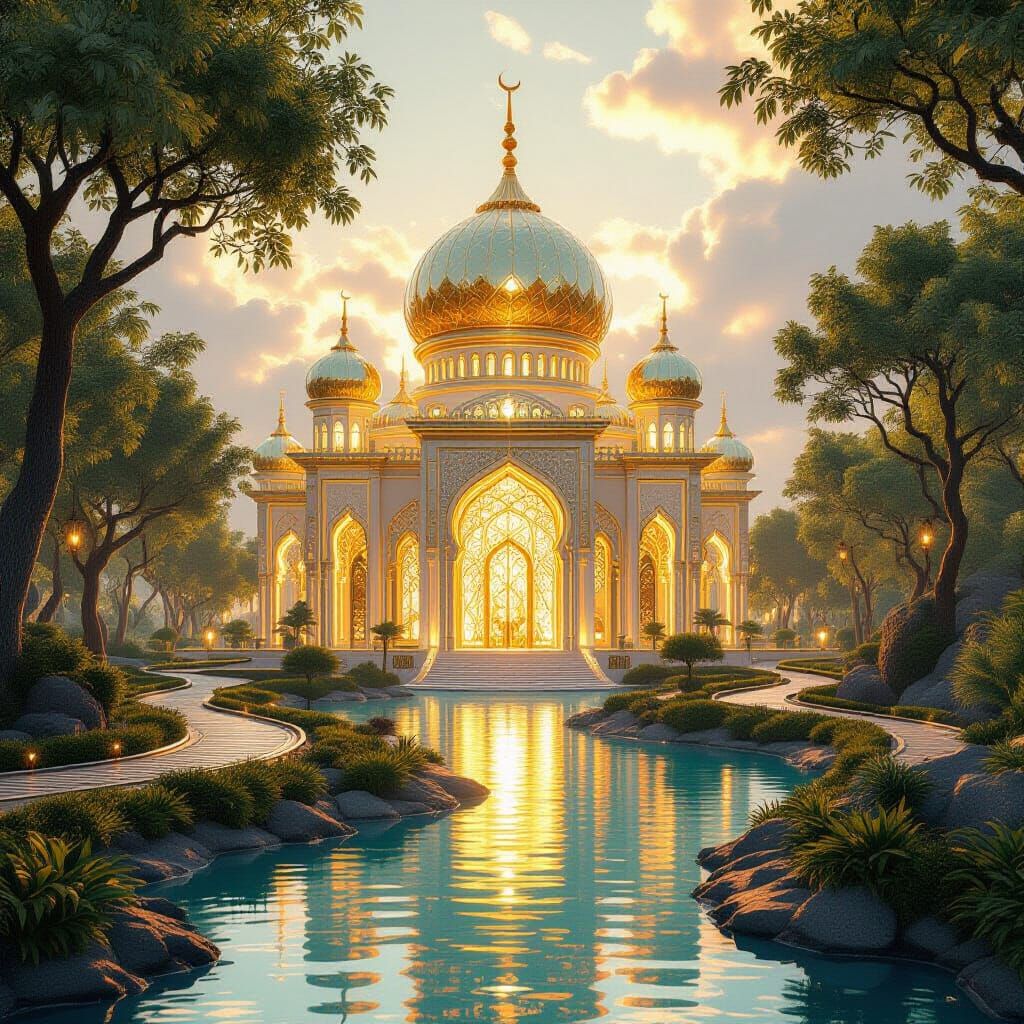 Golden Pearl Palace in Paradise: 3D Render