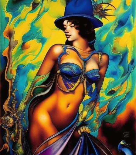 Melting Glass Woman: Hyperdetailed Gouache Illustration