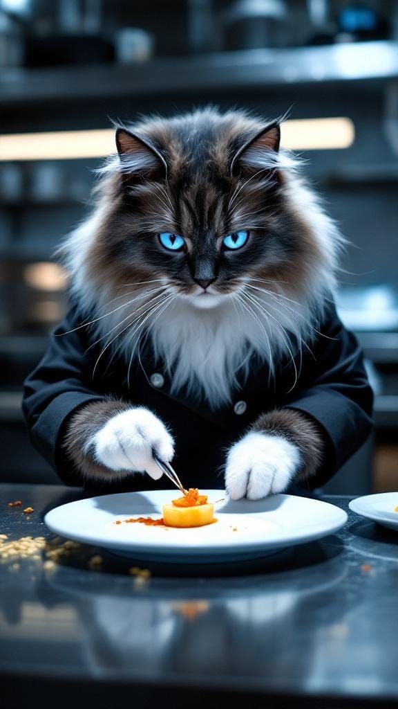 Cat Chef Creates Culinary Masterpiece in Sleek Kitchen