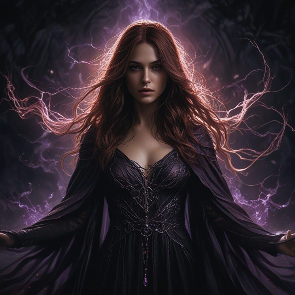 Dark Fantasy Elemental Female with Amethyst and Red Accents