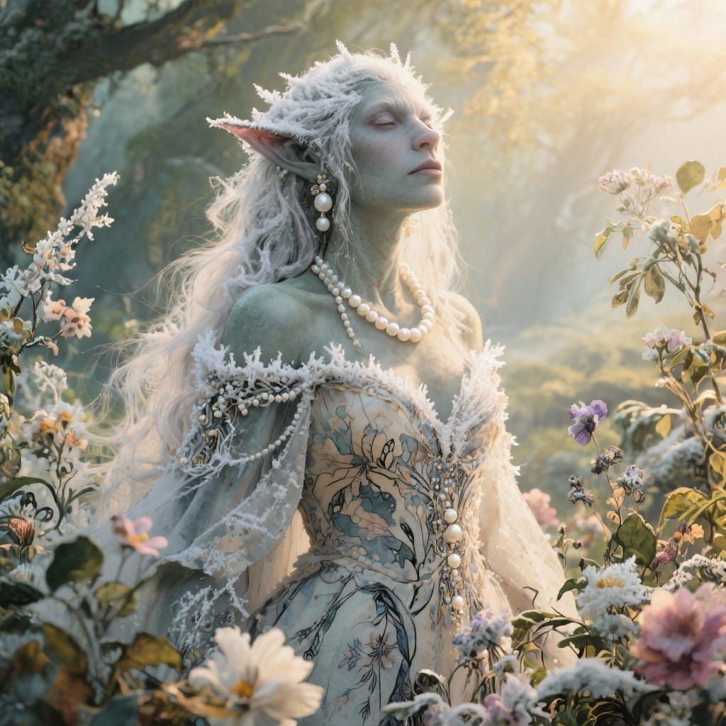 An ultra HD detailed painting hoarfrost, pearl, sunlight, ta...