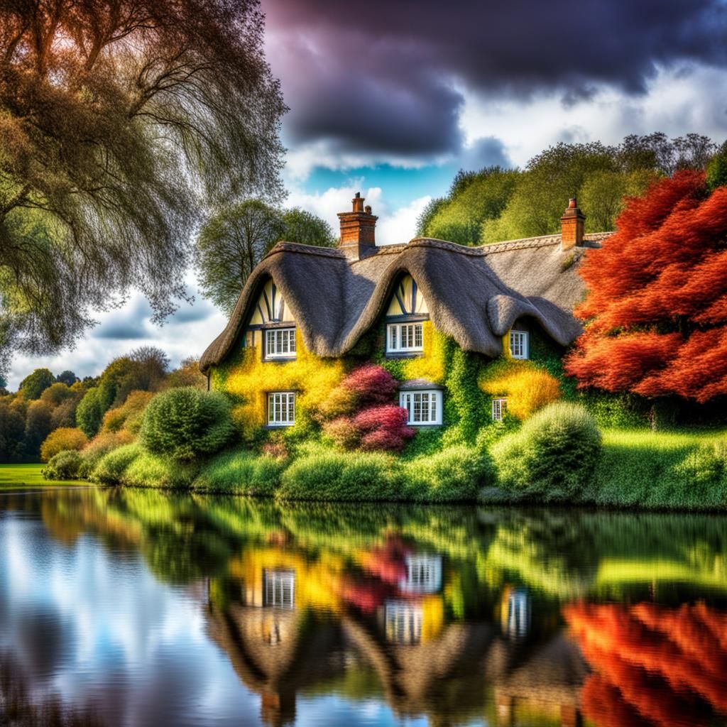 Upside Down Cottage with Reflections in HDR