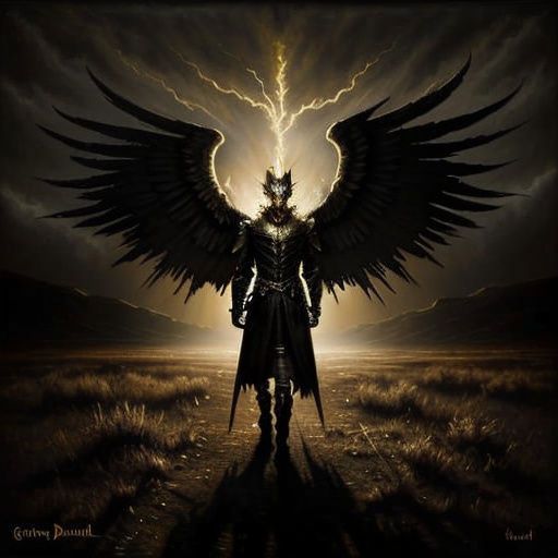 Dark Angel Boy in Desolate Landscape Oil Painting