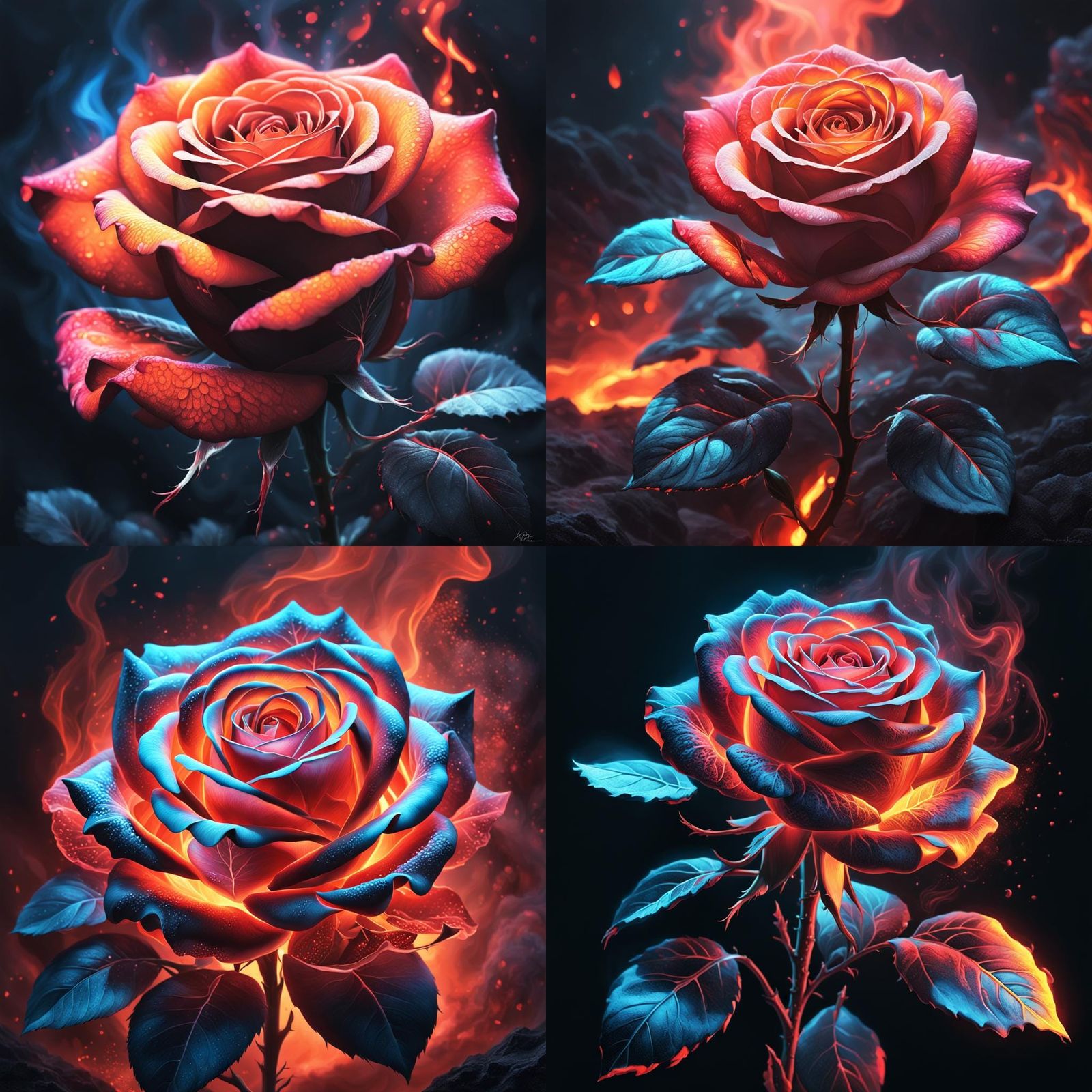 Rose in Lava: Dark, Elegant, Intricate Neon Masterpiece