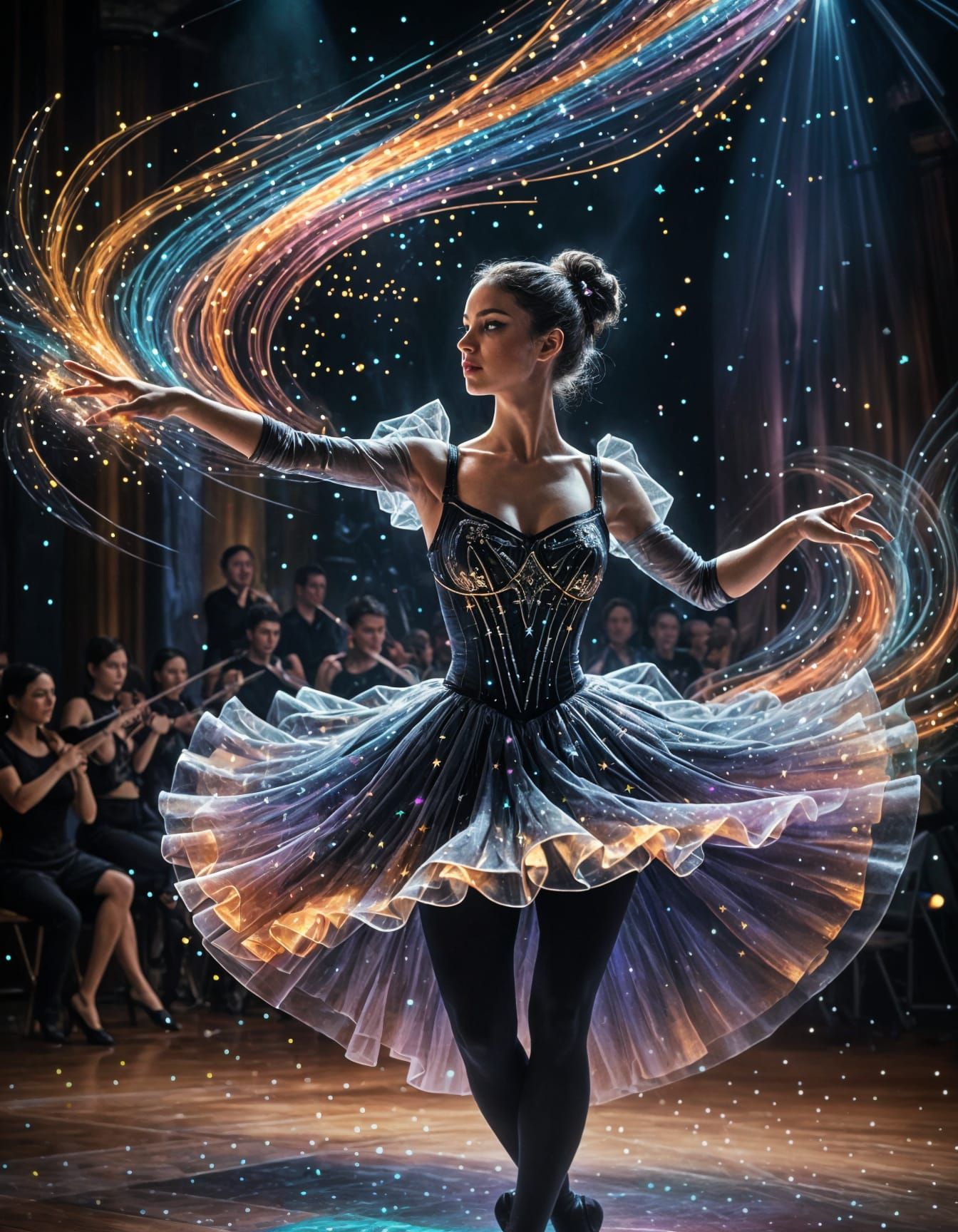 Gothic Ballerina Dancing in Cosmic Hologram
