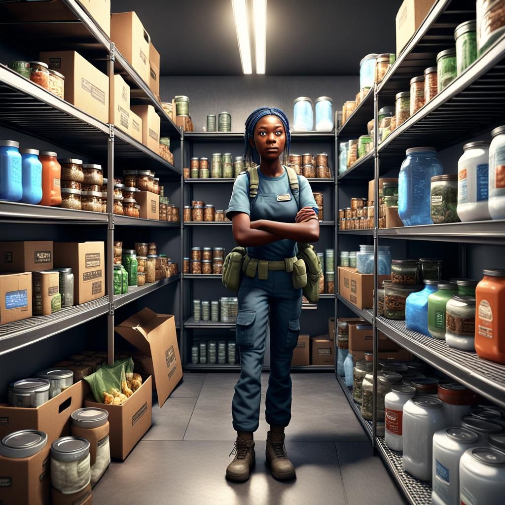 Survivalist Prepper Stocks Shelves with Supplies