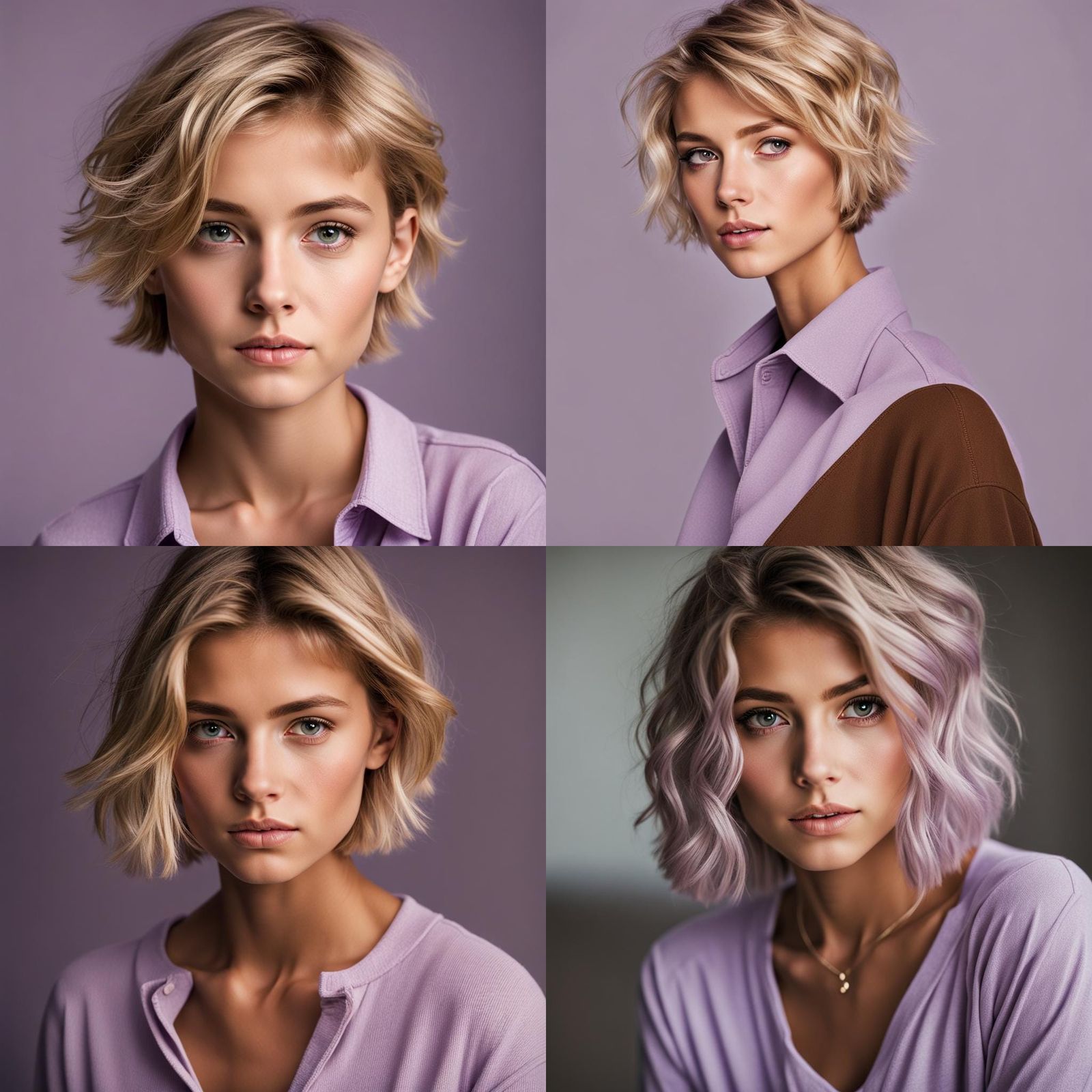 Girl with Short Blonde Hair in Purple Shirt