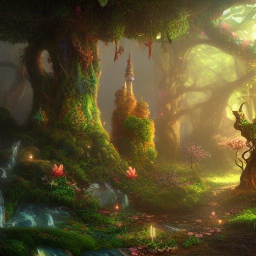 Whimsical Fairy Forest in Detailed Matte Painting