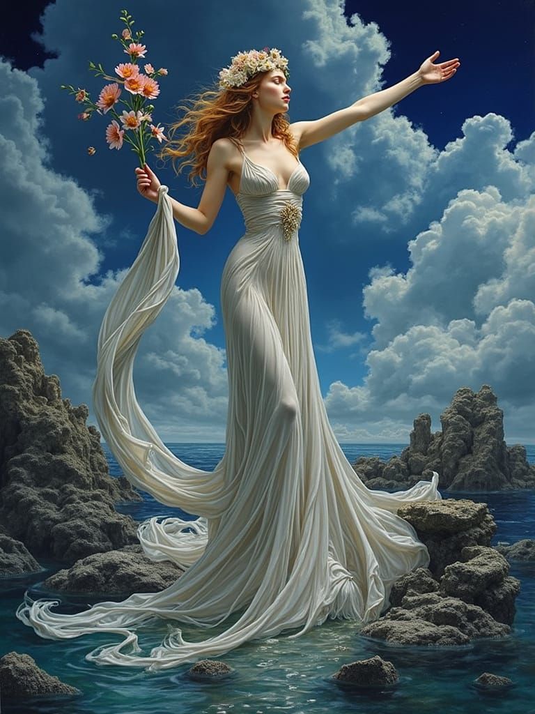 Water Goddess in Art Nouveau Style